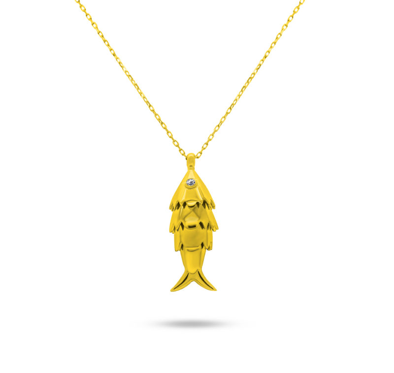 Gold Anhänger mit Kette Wackelfisch